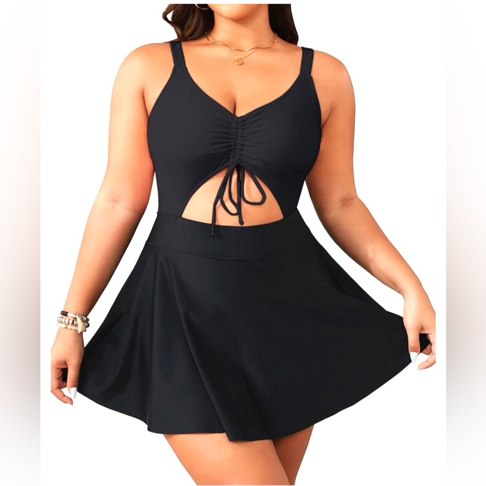 Women’s Cutout Black Swim Dress-NEW